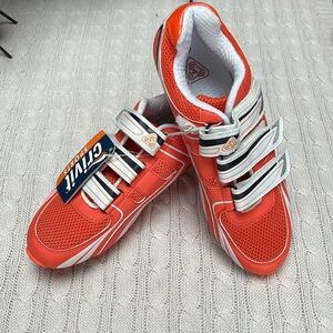NWT Crivit Sports MENS cycling shoes. UK sz 11, 45 EUR orange/white Velcro